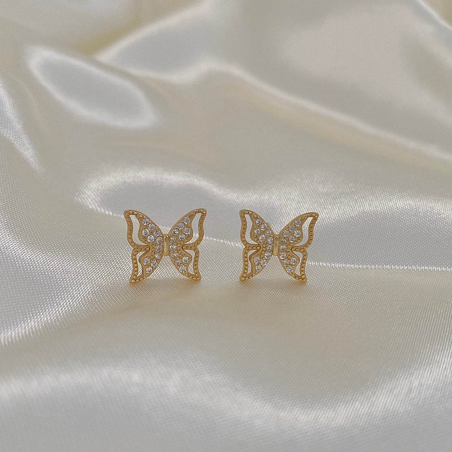 Glimmering Golden Butterfly S925 18k Gold-Plated Stud Earrings