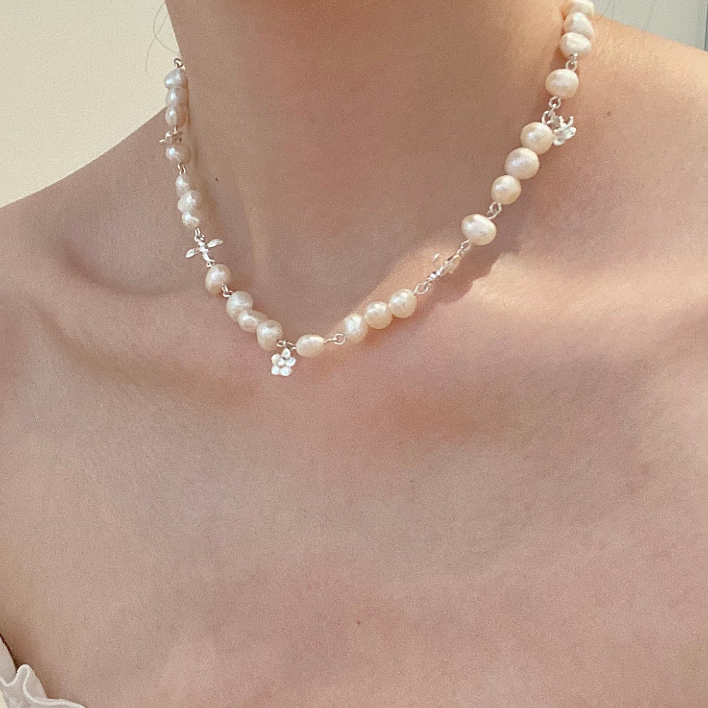 Charming Baroque Pearl Garland S925 Silver Necklace