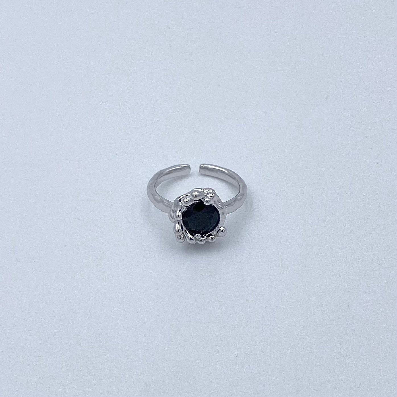 Mystic Black Zirconia Floral S925 Silver Ring