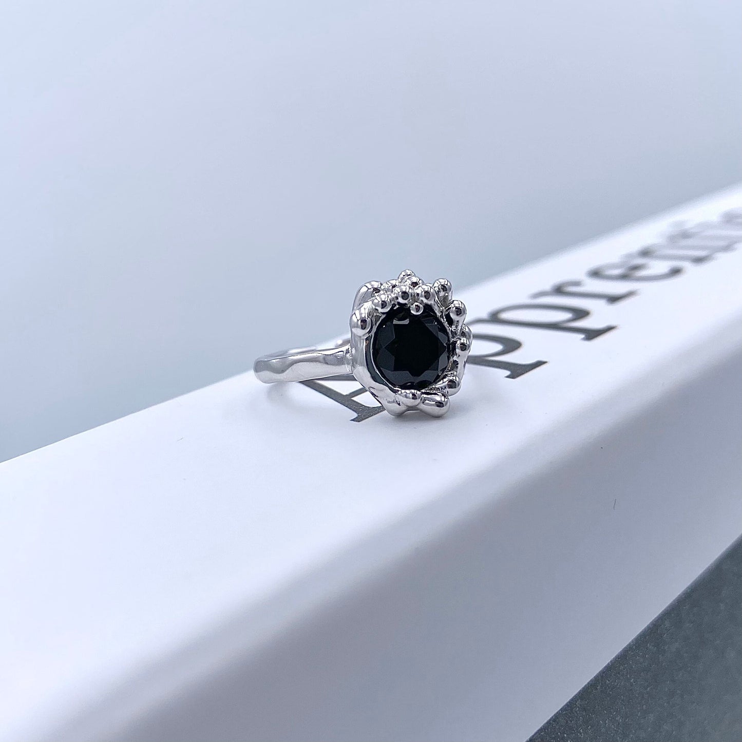 Mystic Black Zirconia Floral S925 Silver Ring