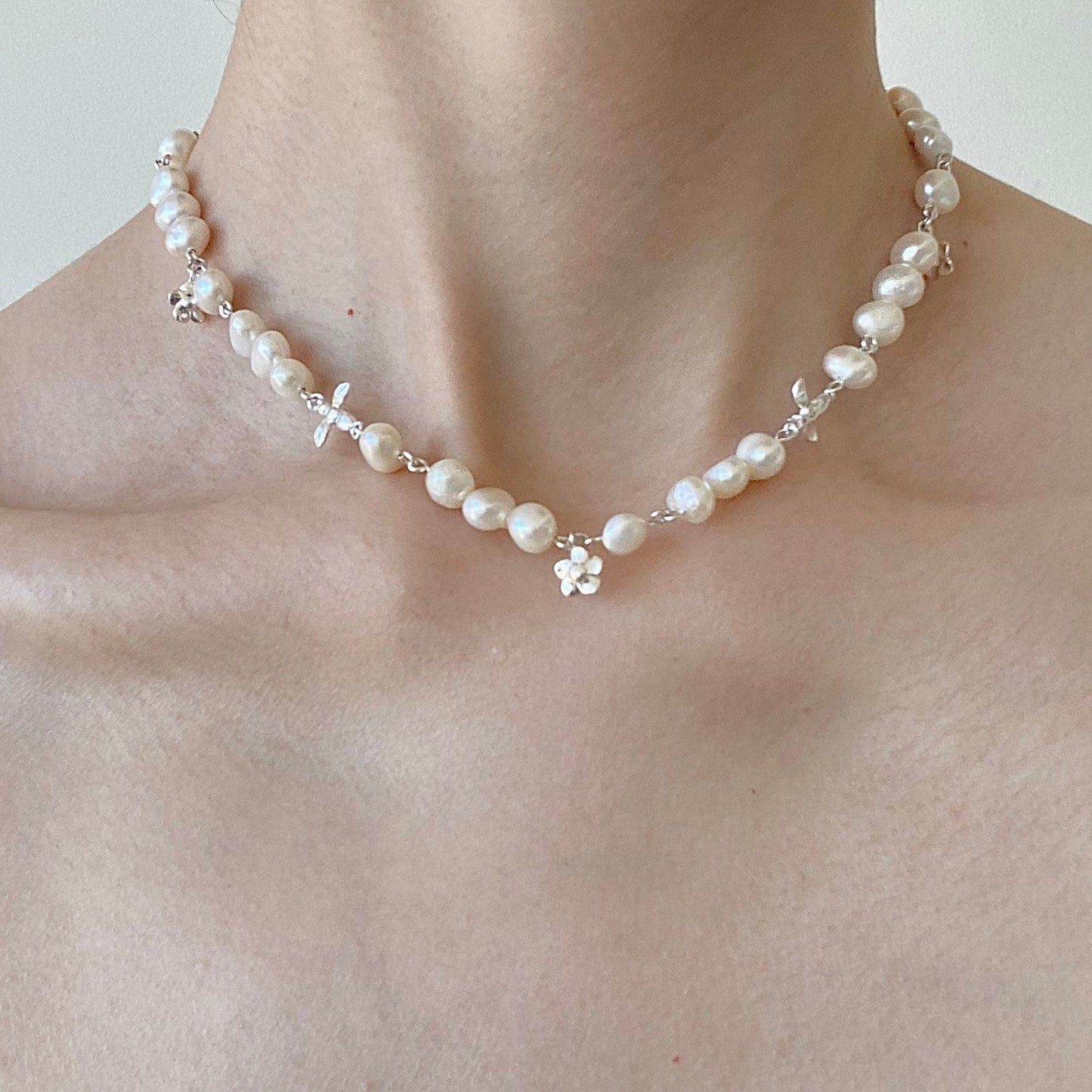 Charming Baroque Pearl Garland S925 Silver Necklace