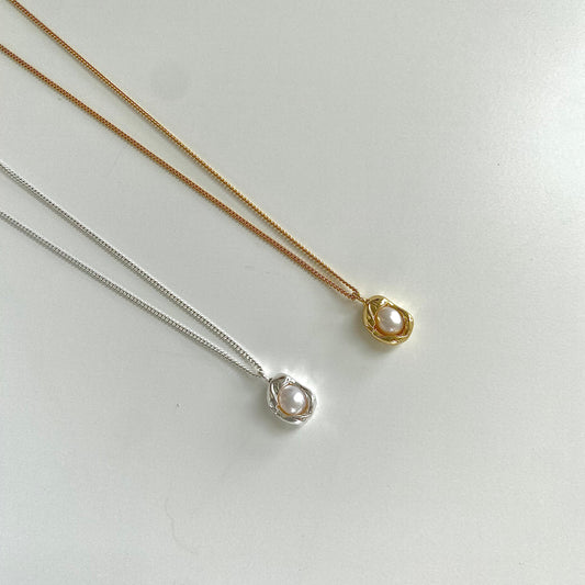 Ocean's Embrace S925 Silver Pearl Pendant Necklace